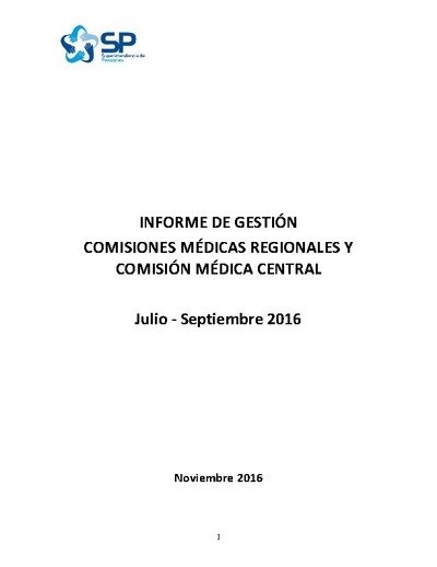 Informe de gestión de Comisiones Médicas, julio-septiembre  2016
