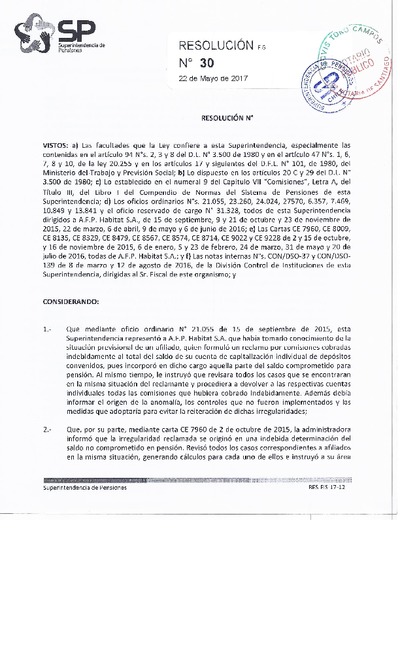Resolución 030 - HABITAT S.A. - 2017