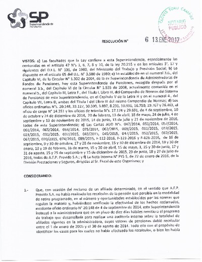 Resolución 006 - PROVIDA S.A. - 2017