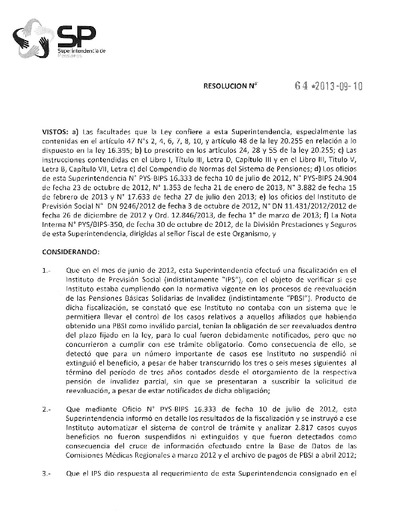 Resolución 064 - INSTITUTO DE PREVISIÓN SOCIAL - 2013