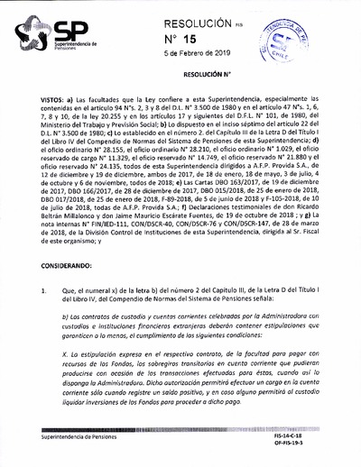 Resolución N° 015 / 2019