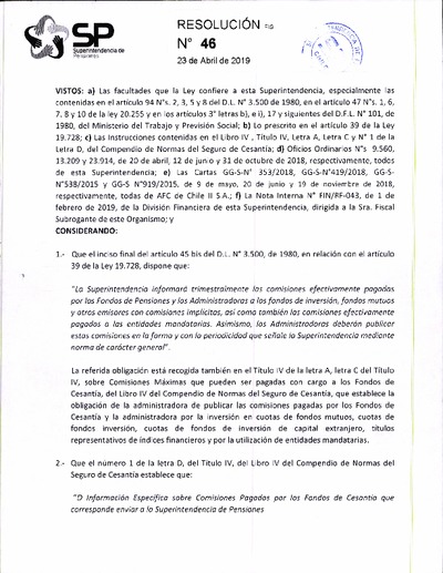 Resolución N° 046 / 2019