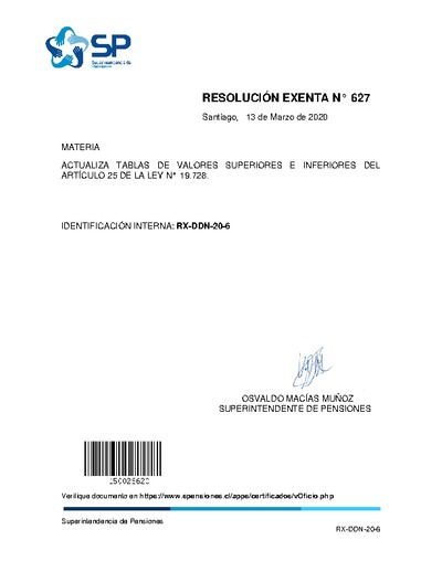 Resolución Exenta N° 627, del 13 de marzo de 2020, que establece valores superiores e inferiores de las prestaciones con cargo al Fondo de Cesantía Solidario entre el 13 de marzo de 2020 y el 28 de febrero de 2021.