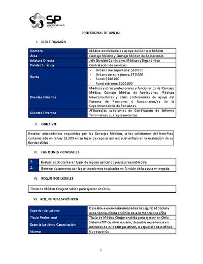 Perfil de cargo médico domiciliario de apoyo del Consejo Médico