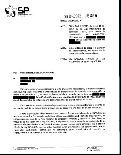 Oficio Ordinario Nº 15399, del 28 de junio de 2012