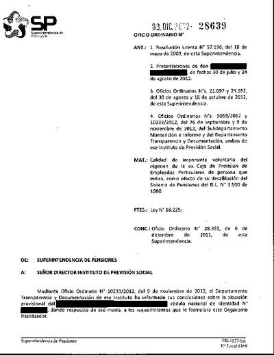 Oficio Ordinario Nº 28639, del 3 de diciembre de 2012