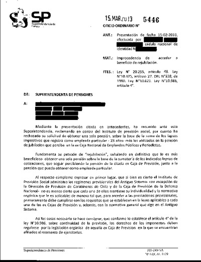 Oficio Ordinario Nº 5446, del 15 de marzo de 2013