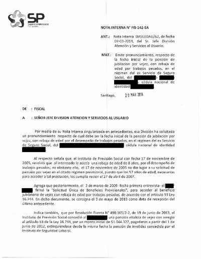 Nota Interna N° 142, del 20 de marzo de 2014