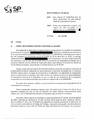 Nota Interna N° 483, del 2 de junio de 2014