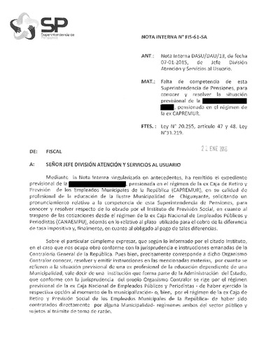 Nota Interna N° 61, del 22 de enero de 2015