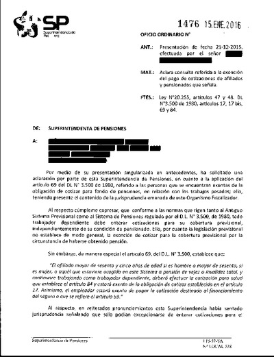 Oficio Ordinario Nº 1476, del 15 de enero de 2016