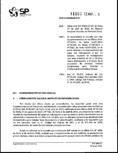 Oficio Ordinario Nº 11257, del 12 de mayo de 2016