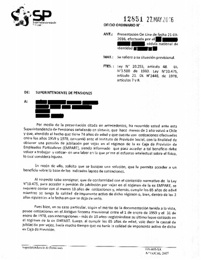 Oficio Ordinario Nº 12851, del 27 de mayo de 2016