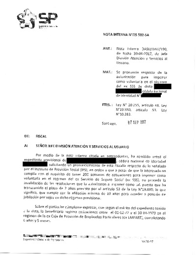 Nota Interna N° 502, del 7 de septiembre de 2017