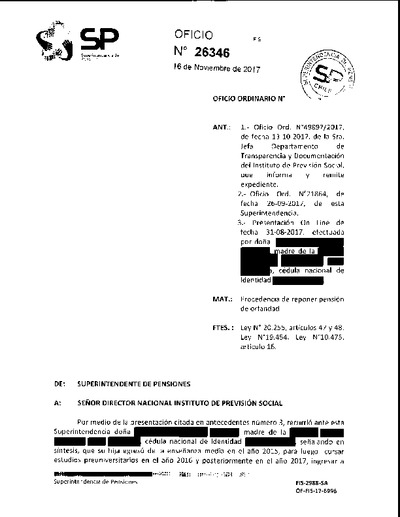 Oficio Ordinario Nº 26346, del 16 de noviembre de 2017