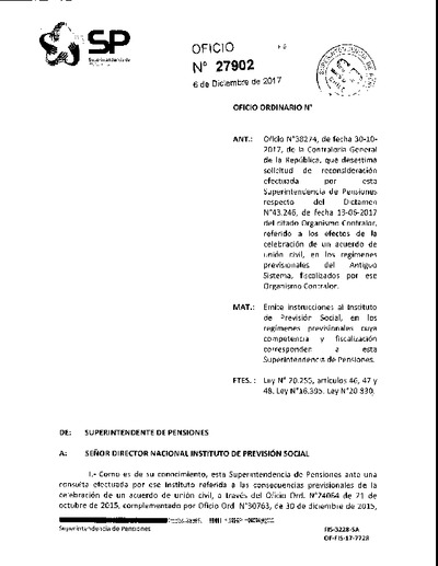 Oficio Ordinario Nº 27902, del 6 de diciembre de 2017