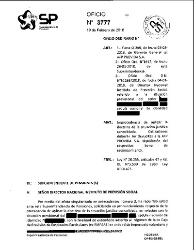 Oficio Ordinario Nº 3777, del 19 de febrero de 2018
