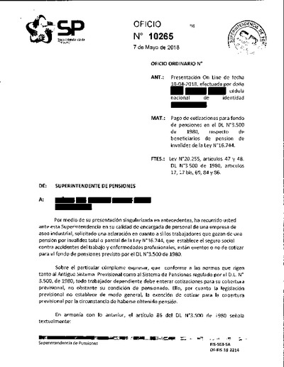 Oficio Ordinario Nº 10265, del 7 de mayo de 2018