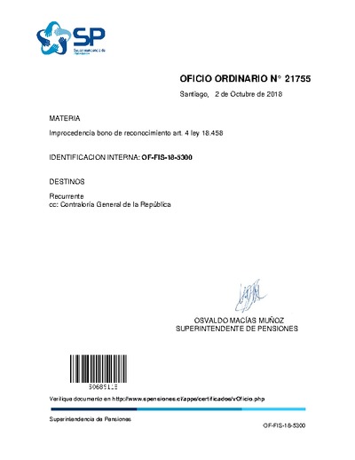 Oficio Ordinario Nº 21755, del 2 de octubre de 2018