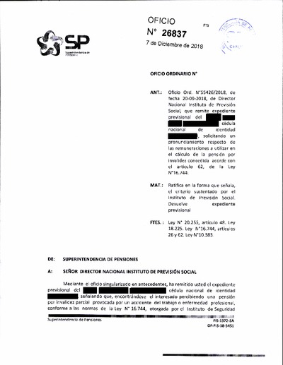 Oficio Ordinario Nº 26837, del 7 de diciembre de 2018