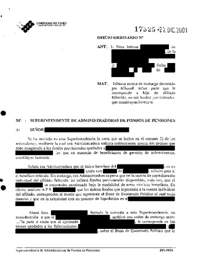 Oficio Ordinario Nº 17525, del 27 de diciembre de 2001