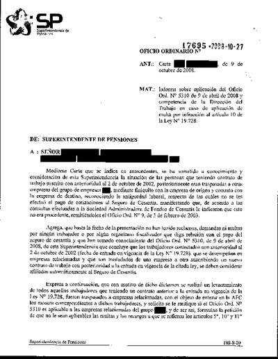 Oficio Ordinario Nº 17695, del 27 de octubre de 2008