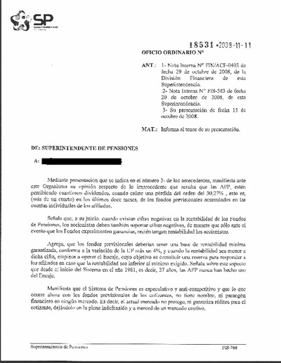 Oficio Ordinario Nº 18531, del 11 de noviembre de 2008