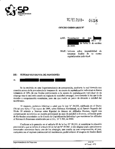 Oficio Ordinario Nº 4058, del 16 de febrero de 2011