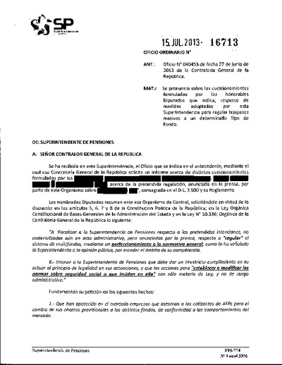 Oficio Ordinario Nº 16713, del 15 de julio de 2013