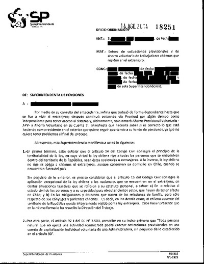 Oficio Ordinario Nº 18251, del 14 de agosto de 2014