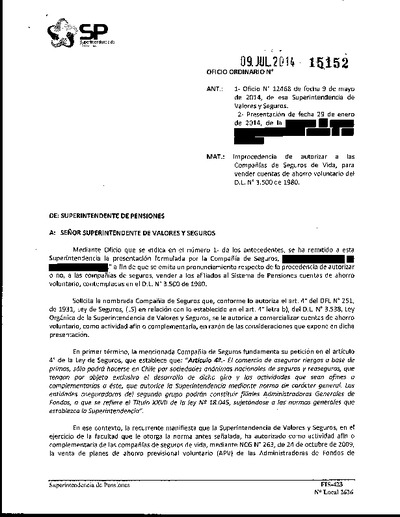 Oficio Ordinario Nº 15152, del 9 de julio de 2014
