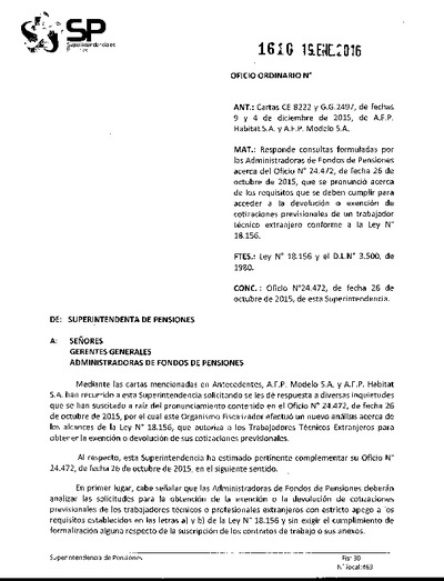 Oficio Ordinario Nº 1610, del 19 de enero de 2016