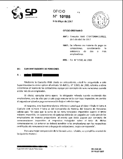Oficio Ordinario Nº 10185, del 9 de mayo de 2017