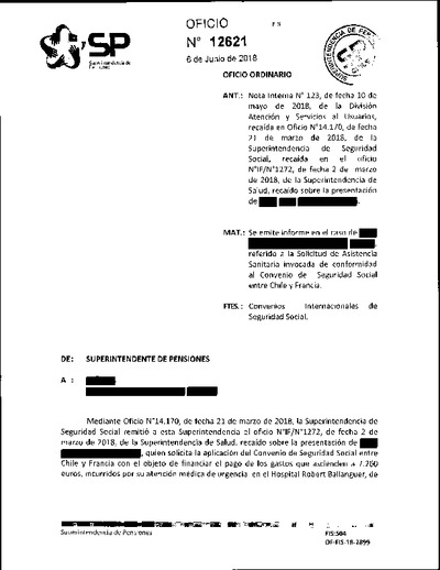 Oficio Ordinario Nº 12621, del 6 de junio de 2018