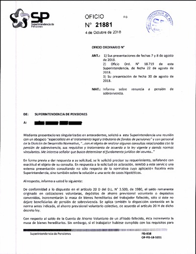 Oficio Ordinario Nº 21881, del 4 de octubre de 2018