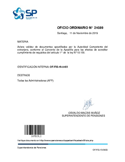 Oficio Ordinario Nº 24089, del 11 de noviembre de 2019