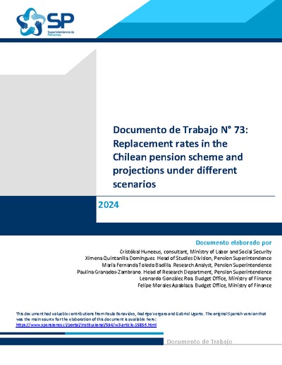 Documento de Trabajo N° 73: Replacement rates in the Chilean pension scheme and projections under different scenarios