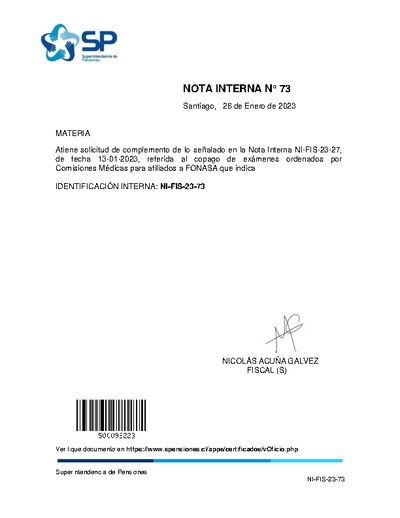 Nota Interna N° 73, del 26 de enero de 2023
