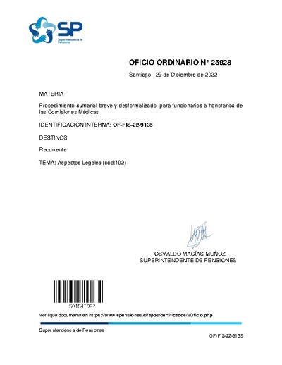 Oficio Ordinario Nº 25928, del 29 de diciembre de 2022
