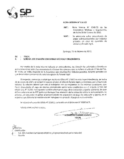 Nota Interna N° 102, del 16 de febrero de 2012