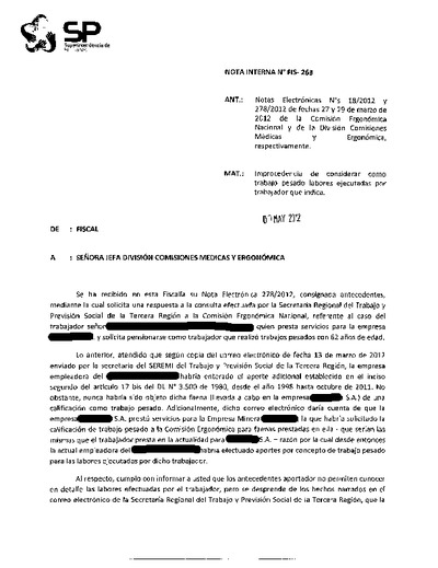 Nota Interna N° 263, del 9 de mayo de 2012