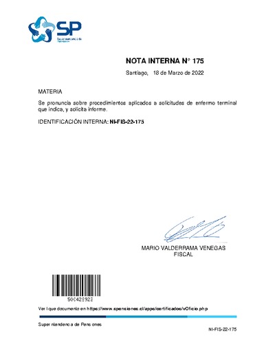 Nota Interna N° 175, del 18 de marzo de 2022