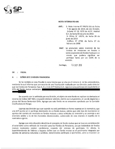 Nota Interna N° 646, del 13 de septiembre de 2013
