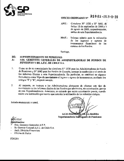 Oficio Ordinario Nº 31045, del 20 de noviembre de 2009