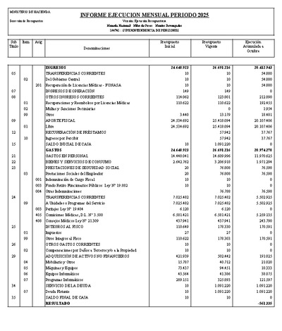 Informe Ejecución Presupuestaria a octubre 2025
