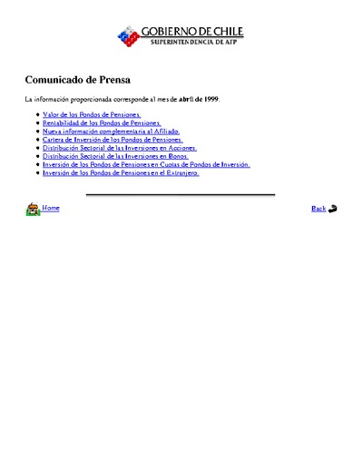 Informe de inversiones y rentabilidad - Abril 1999