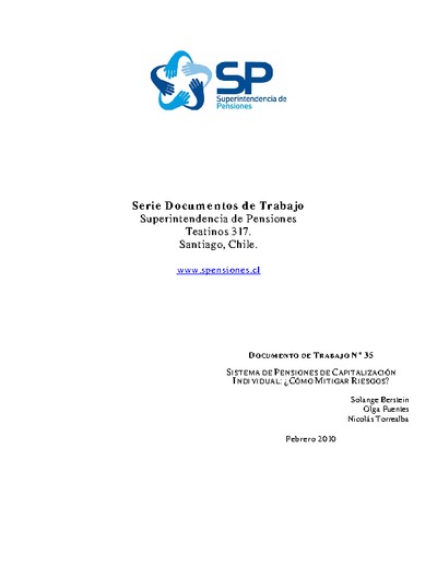 Documento de Trabajo Nº 35: Sistema de Pensiones de Capitalización Individual: ¿Cómo Mitigar Riesgos?